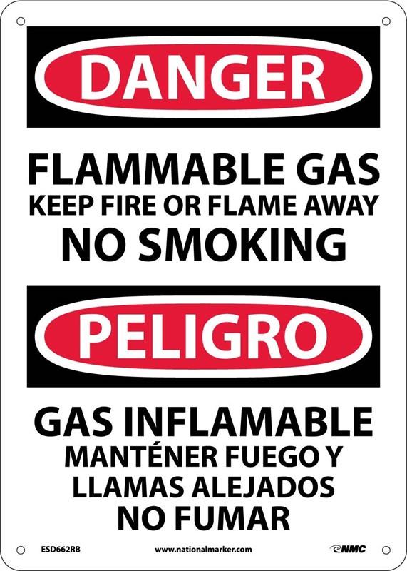 DANGER FLAMMABLE GAS NO SMOKING 14X10